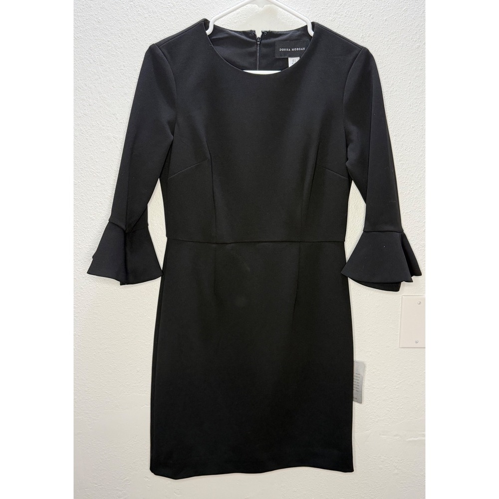Donna Morgan Black 3/4 Bell Sleeve Sheath Dress Size 4 LBD Professional Cocktail